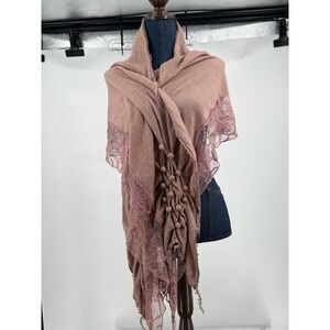 Womens Boho Cottagecore‎ Shawl Wrap Lace Trim Fringe Romantic Fairycore Festival